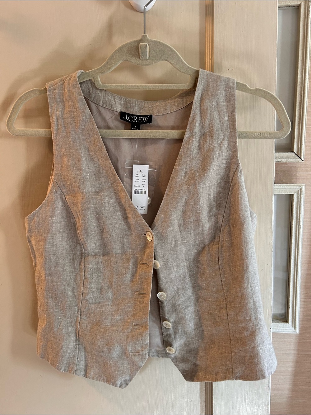 NWT J. Crew Beige Linen Blend Button Front Vest